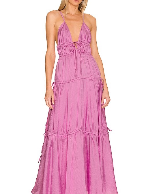 Sabina Musayev Primavera Tiered Maxi Dress With Plunge Neck